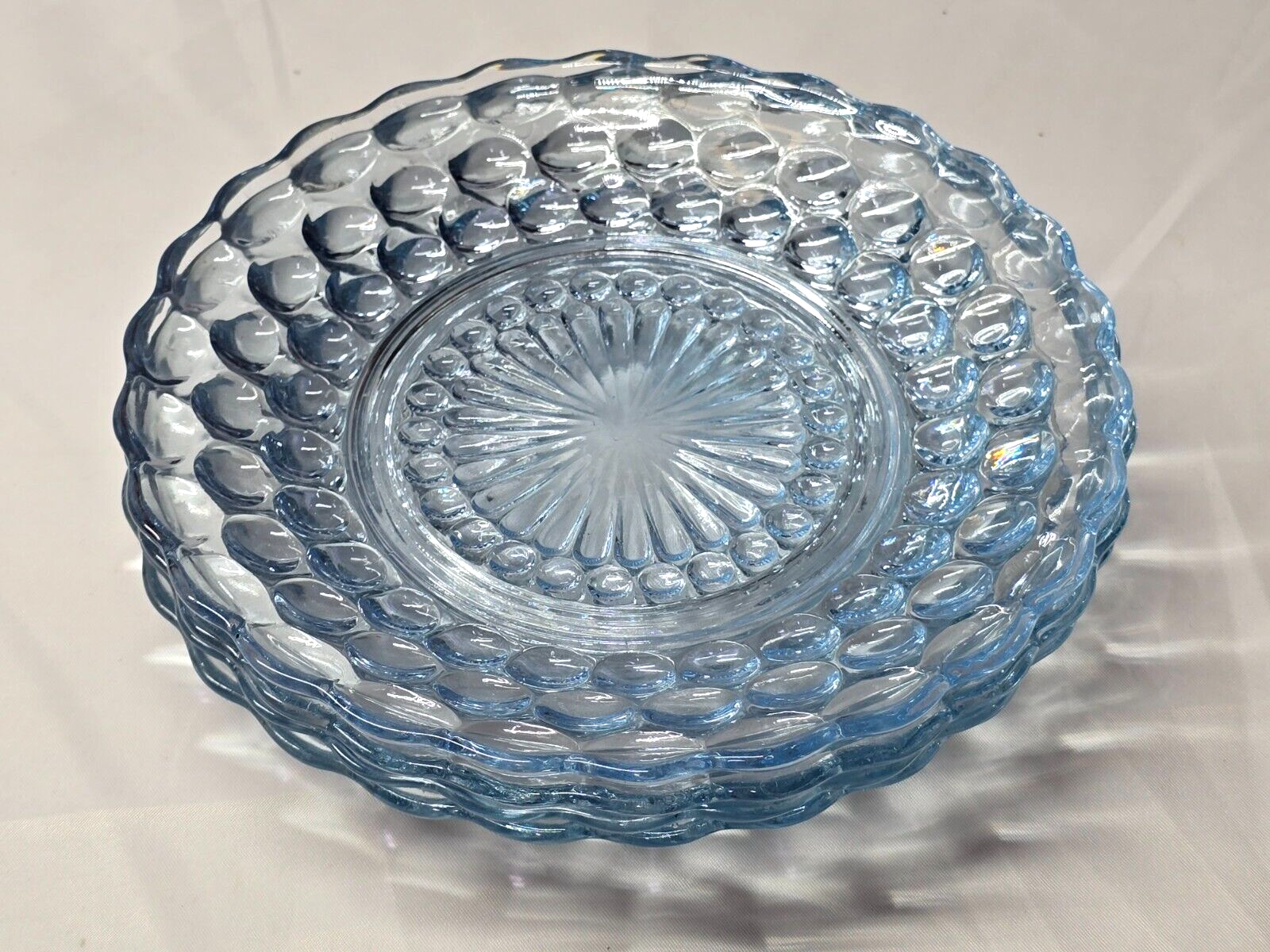 Vintage BUBBLE BLUE 6.75&quot; Bread Plate By ANCHOR HOCKING - Set Of 4 - Cir... - $18.79