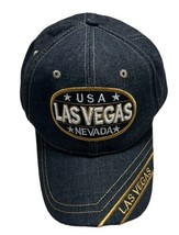 Las Vegas Nevada Hat Cap Adult Black Denim Adjustable Strapback Raised Logo - $9.00