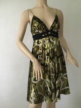 NEW Nicole Miller Collection Green/Black and Gold Print Dress (Size 2) -  $385 - £47.81 GBP