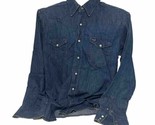 Vintage 90’s Wrangler Denim Western Shirt Blue Pearl Snap Dark Wash Sz 1... - $49.20