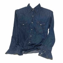 Vintage 90’s Wrangler Denim Western Shirt Blue Pearl Snap Dark Wash Sz 1... - £39.32 GBP