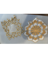 VTG Ornate Layered Edge Star Look Hand Crocheted Doilie White Orange Yellow - €9,75 EUR