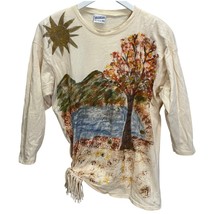 Vintage Decosport 3/4 Sleeve Womens Top Hand painted Mountain Tree Size ... - $29.65