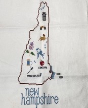 Vintage Completed Counted Cross Stitch State of New Hampshire Map Landmarks - £15.56 GBP