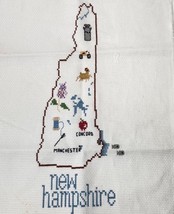 Vintage Completed Counted Cross Stitch State of New Hampshire Map Landmarks - $19.79