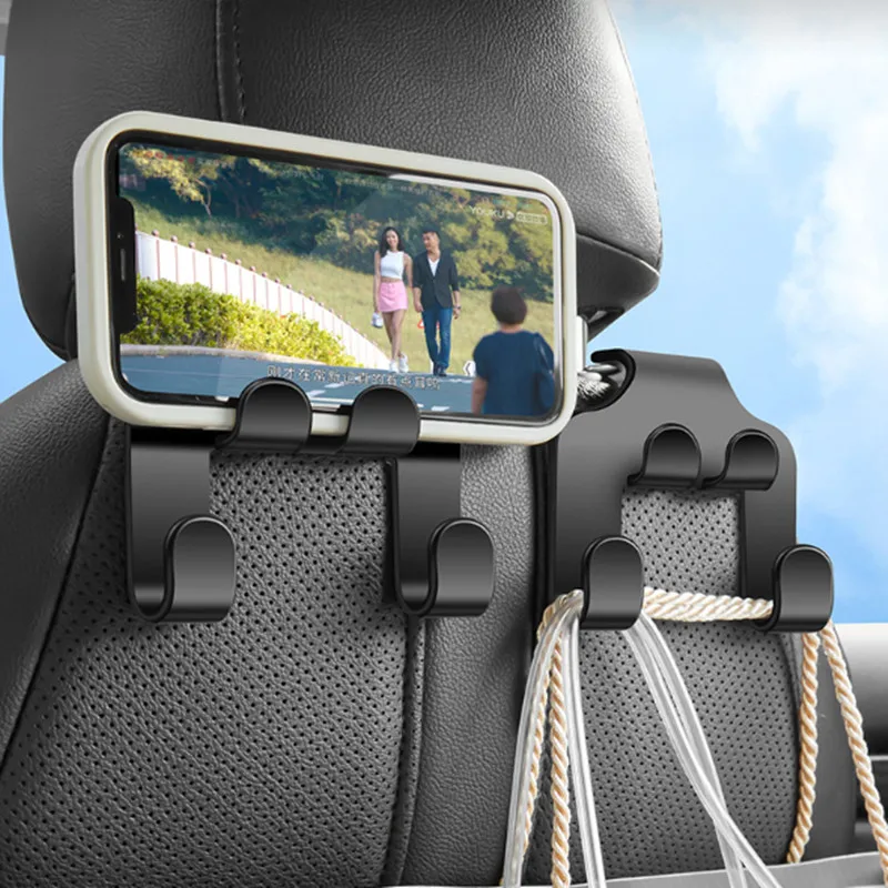 Car Headrest Hidden Hook And Phone Holder Car Seat Back Hanger Portable Storage - £10.13 GBP+