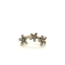 Vintage Signed 925 Sterling Pandora ALE Three Flower CZ Thin Ring Band s... - £38.77 GBP
