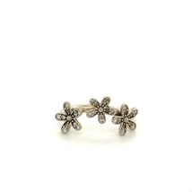 Vintage Signed 925 Sterling Pandora ALE Three Flower CZ Thin Ring Band s... - £38.32 GBP