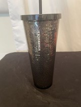 Starbucks Solid Black Sequin Venti Tumbler 24 oz w Lid and Straw NOS w/T... - £30.26 GBP