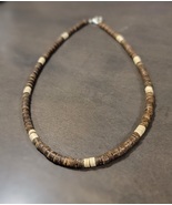 Hawaiian Surfer Dark Brown and White Coconut Shell Tropical Necklace - £9.93 GBP