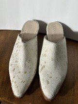 New Coconuts By Maltisse Camelton Real Cow Hide Hair Clog Block Heel Gold Cream - £22.40 GBP