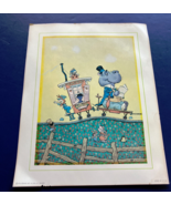 Hippo on train rabbit train conductor 1976 Donald art company litho print - $19.75