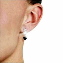 Black Onyx Heart Diamond Alternatives Earrings 14k White Gold over 925 SS - $23.27