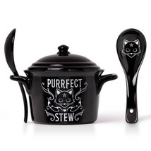 Alchemy Gothic Cat MRB1 Purrfect Stew Bowl Lid &amp; Spoon China Oven Microwave - £25.31 GBP