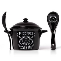 Alchemy Gothic Cat MRB1 Purrfect Stew Bowl Lid &amp; Spoon China Oven Microwave - $32.30