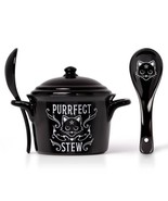Alchemy Gothic Cat MRB1 Purrfect Stew Bowl Lid &amp; Spoon China Oven Microwave - $44.15 CAD
