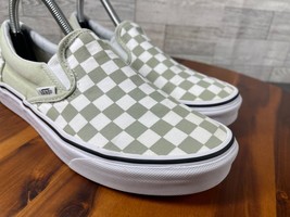 Vans Sneakers Women 9 Checkered Shoes Green White Canvas Slip on Comfort Loafers - $27.54