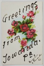 PA Greetings from Towanda Pennsylvania Glitter Decorated c1910 Postcard S10 - £6.25 GBP
