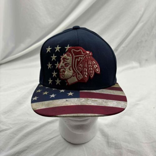 Primary image for Reebok Chicago Black Hawks Snapback Hat USA Flag Embroidered Logo Adjustable OS