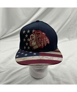 Reebok Chicago Black Hawks Snapback Hat USA Flag Embroidered Logo Adjust... - £17.96 GBP
