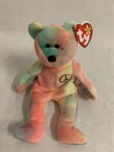 Ty Beanie Baby Peace the Colorful Tie Dyed Teddy Bear Born Feb 1996 Retired - £23.35 GBP