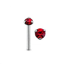 Nose Stud Tiny Silver Tri Claw Set Ruby Red Gem L Bendable 22g (0.6mm) - £4.01 GBP
