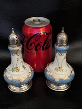 Salero Y Pimentero De Porcelana China Antiguo Con Tapa De Plata Esterlina - $2,101.76 MXN