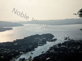 1955 Aerial View Shipping Ports Bergen Norway Red-Border Kodachrome Slide - £3.90 GBP