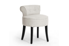Ivora Button Tufted Beige Linen Modern Lounge Stool - $223.00