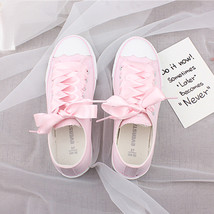Pink Shoes for Women Canvas Vulcanize Shoes Kawaii Girl Japanese Ribbon Lace-Up  - £39.26 GBP