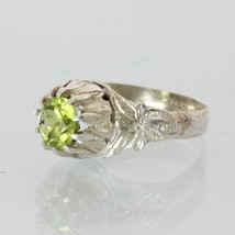 Green Peridot 7 mm Round Angels Flower Handmade Silver Ring size 7.5 Design 34 - £75.00 GBP