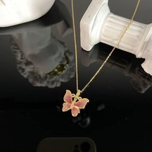 18ct Solid Gold Blooming Butterfly Charm Necklace - 18K, au750, gift, gem, pink - £175.89 GBP