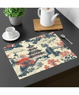Oriental Table Decor Asian Placemat Cotton Cover Blue Design Japanese St... - $564.24 MXN