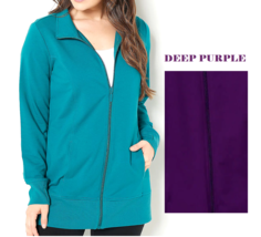 Denim &amp; Co. Active Frech Terry Zip Jacket- DEEP PURPLE, PETITE 2X - £24.78 GBP