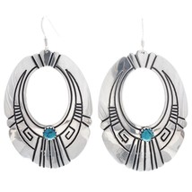 Navajo Rosita, Tommy Singer Classic Turquoise Sterling Hoop Dangle Earrings - $126.72