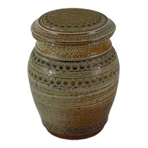 Art Pottery Stoneware 5.75&quot; Storage Jar w/Lid Handmade 1982 Earth Tones ... - £19.69 GBP