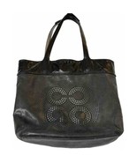 COACH Logo C Shoulder Tote Bag Perforated Pewter Black Patent Leather Me... - $32.90