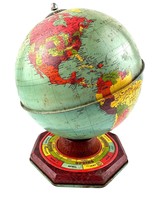 1950&#39;s J. Chein &amp; Co. 7 1/2&quot; Tin World Globe Capitals of Countries Shows Age - £78.84 GBP