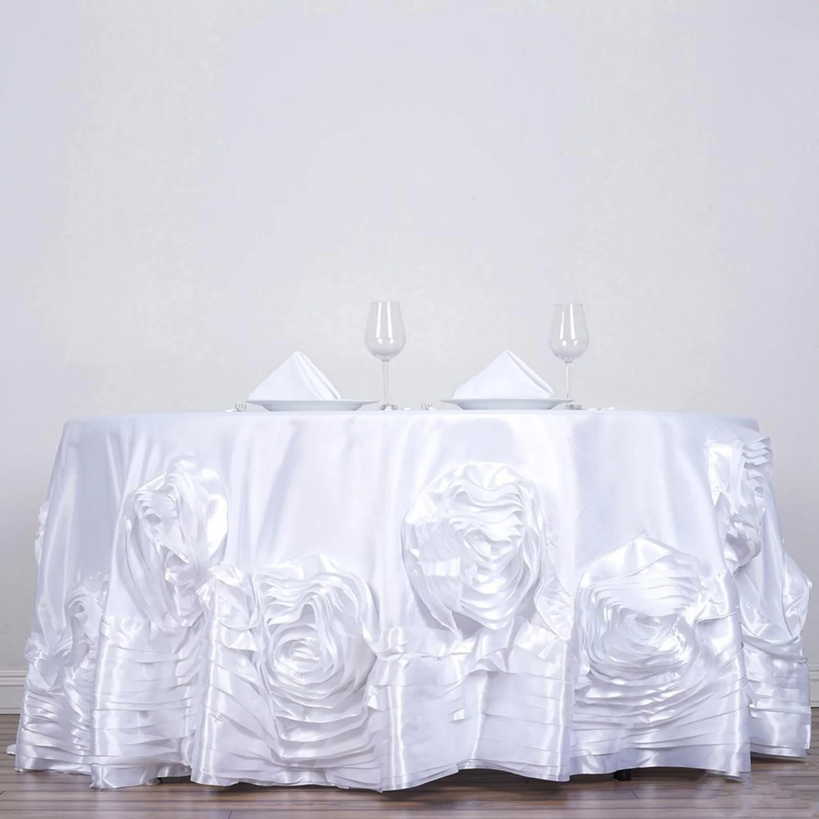 White - 132&quot; Tablecloth Large Rosette Round Lamour Satin Wedding Party - £96.05 GBP