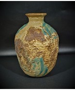 Vintage Studio Mid Century Ceramic Vase Pottery, 8&quot;, Canvas Patches Very... - £38.91 GBP