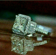 2.10Ct Princess Cut VVS1 Diamond Halo Engagement Ring in 14k White Gold Finish - £95.89 GBP