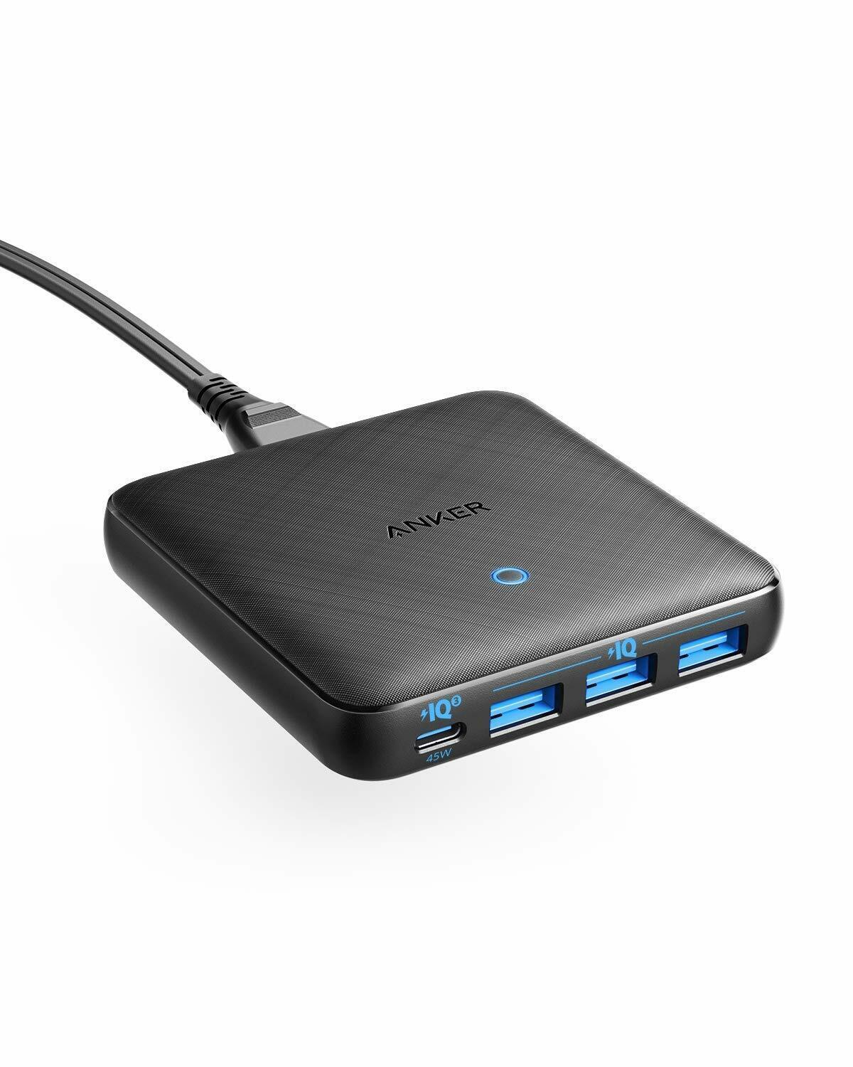 Anker 65W 4 Port PIQ 3.0 & GaN Fast Charger Adapter Slim Wall Charger USB C Port