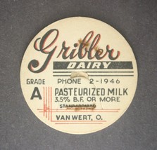 Vintage ( Gribler Dairy ) - Milk Cap - Van Wert, O. - £3.84 GBP