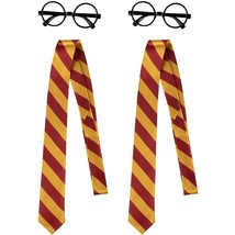 4 Pcs Black Wizard Glasses And Striped School Ties For Halloween Party Costumes - £15.97 GBP