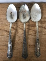 Set Lot 3 Vintage Antique Silverplate Rogers Floral Rose Serving Spoons ... - £23.48 GBP