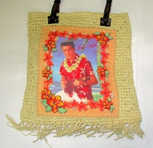 Elvis Collectible Straw Handbag with Faux Leather Print &amp; Tag Inside - £15.69 GBP