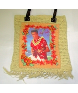 Elvis Collectible Straw Handbag with Faux Leather Print &amp; Tag Inside - £15.58 GBP