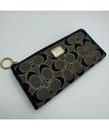 Coach Poppy Monogram Zip Around Wallet Black &amp; Gold Leather &amp; Canvas Rare - $38.58