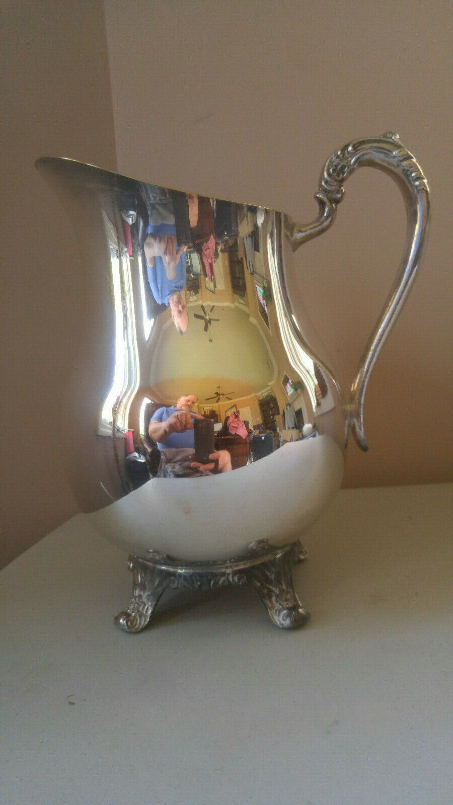 Vintage EB Rogers Silver-plated pitcher Acanthus leaf feet w/Ice Guard 1883 - $38.60