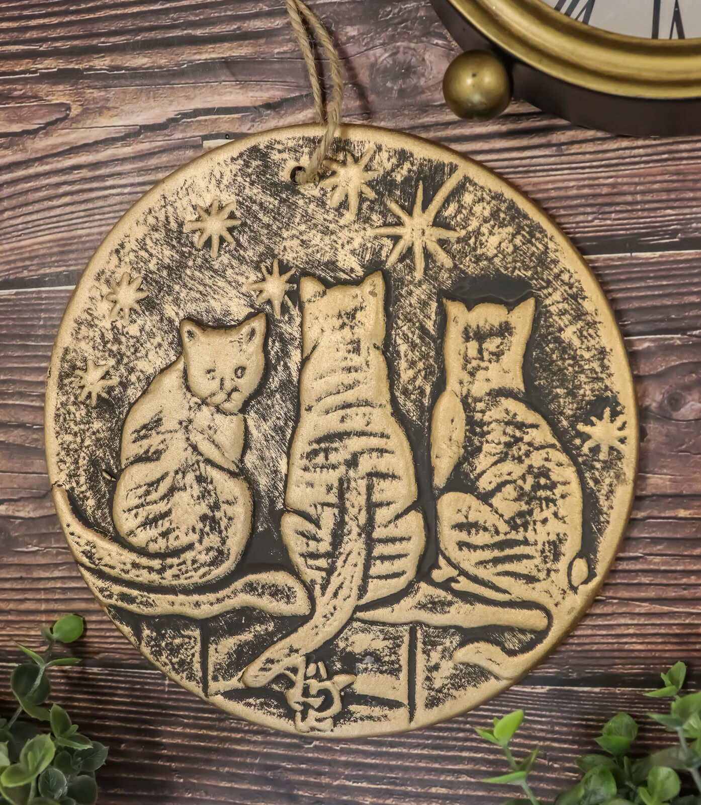 Wish Upon A Star Witching Hour Triple Cats Magic Terracotta Medallion Wa... - $16.99